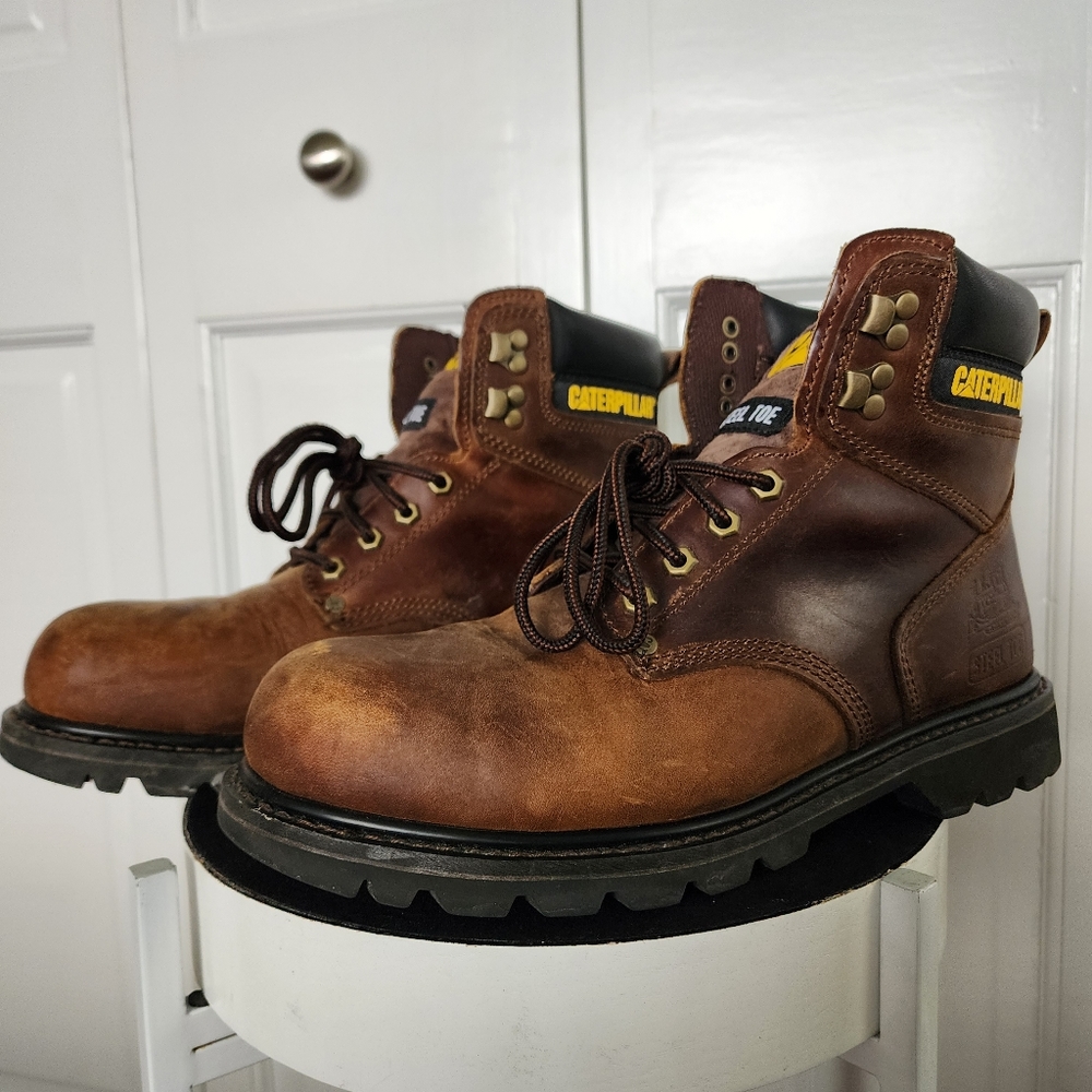 Catepillar Mens Work Boots Brown Steel Toe